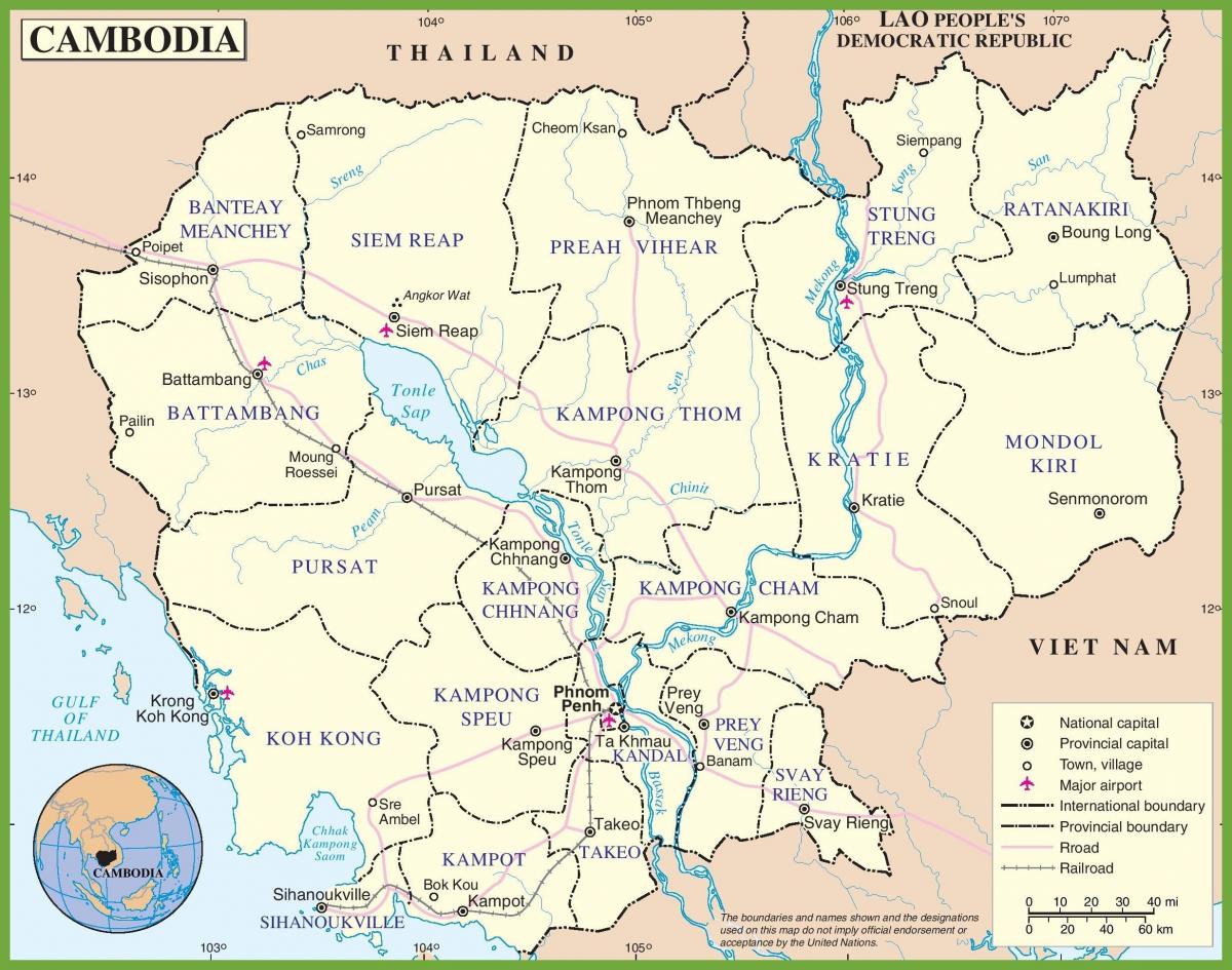 Քարտեզ Կամբոջա քաղաքական